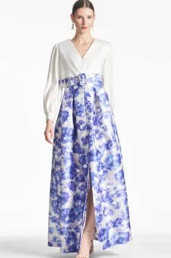 Sachin & Babi Winter|Ball Gowns<Zoe Gown - Off White/Azure Watercolor